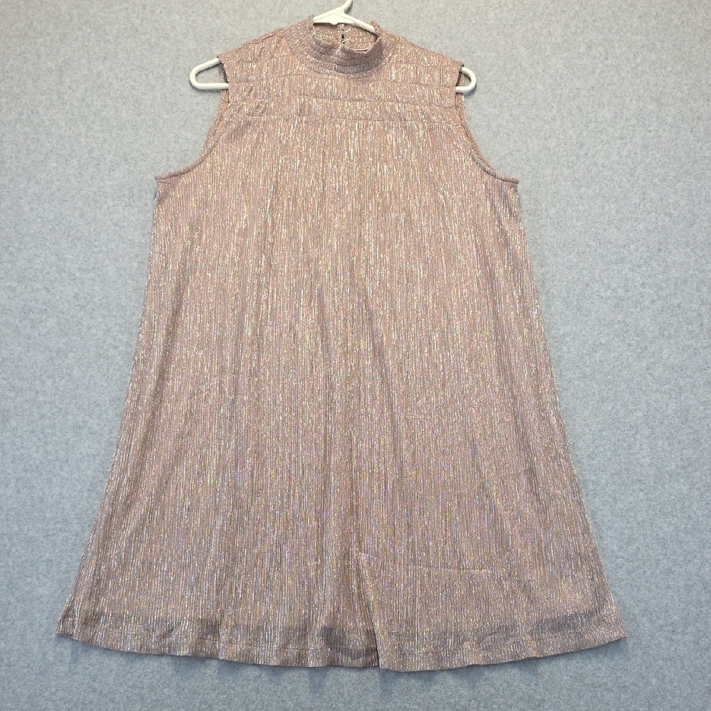 Nina Leonard Metallic Pleated Sleeveless Swing Dress Rose Gold